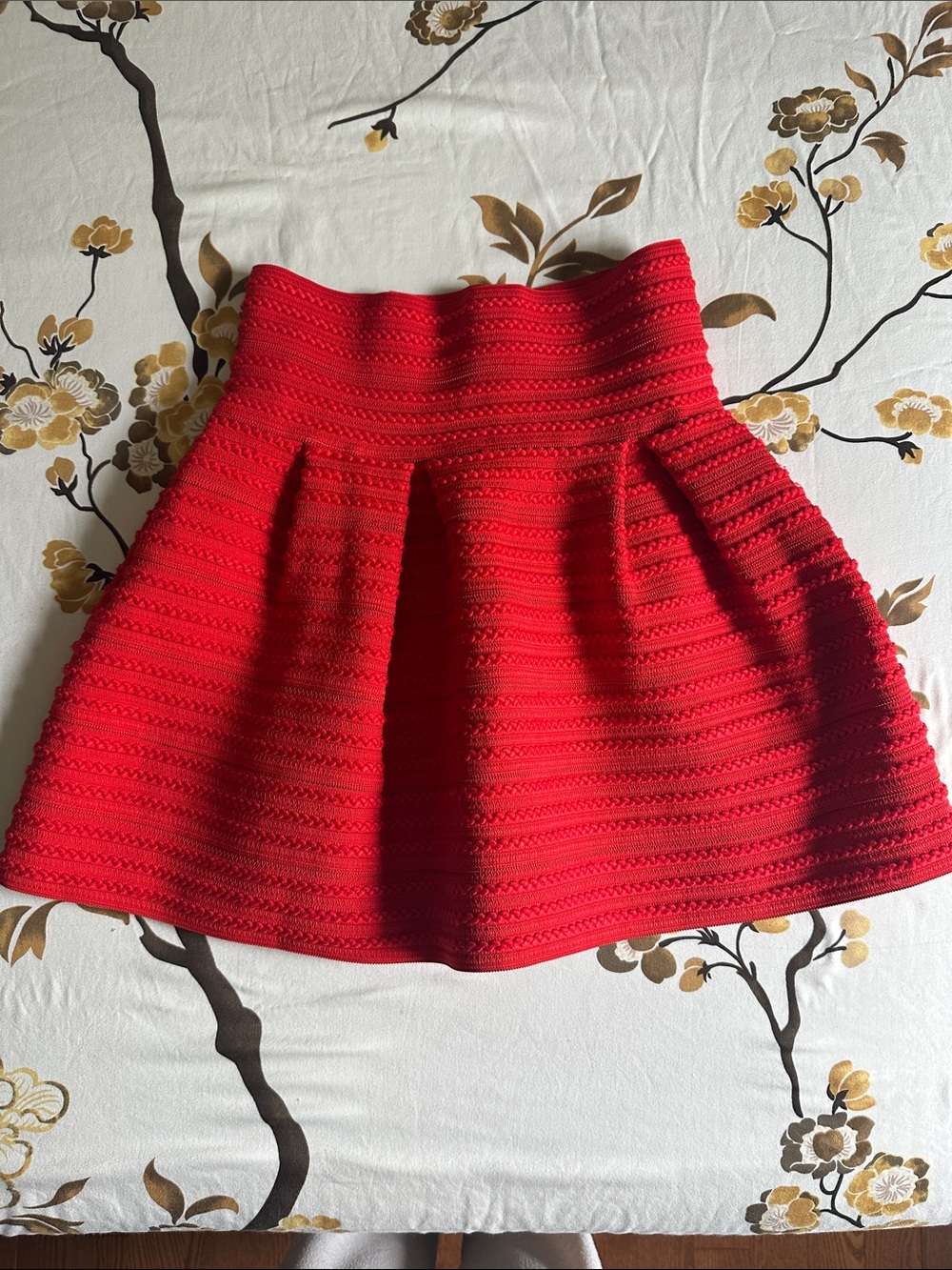Red Textured A-Line Skirt - Women